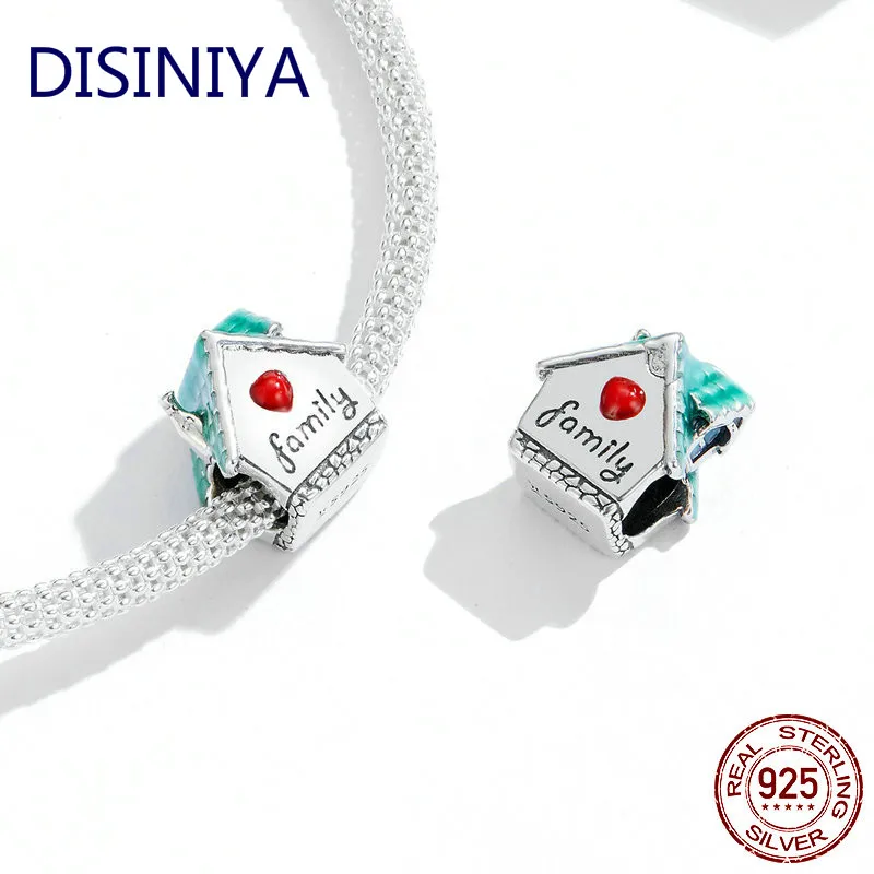 DISINIYA 925 пробы Серебряная счастливая семья Милая любовь дом металлические бусины