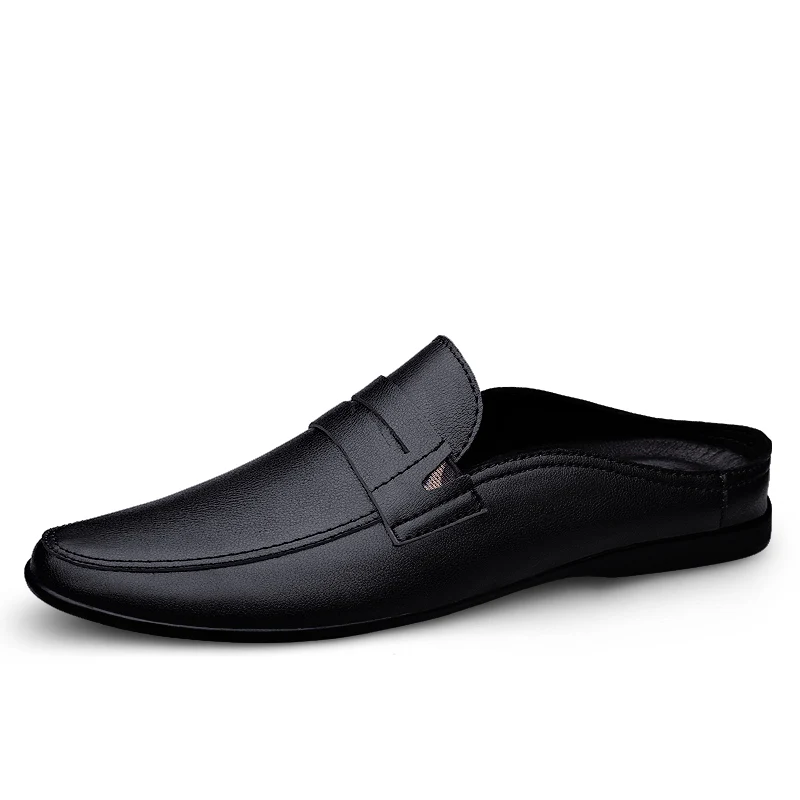 

Italian Luxury Men's Slippers Genuine Leather Loafers Men Moccasins Casual Non-slip Man Shoes Summer Fashion Half Shoes For Men
