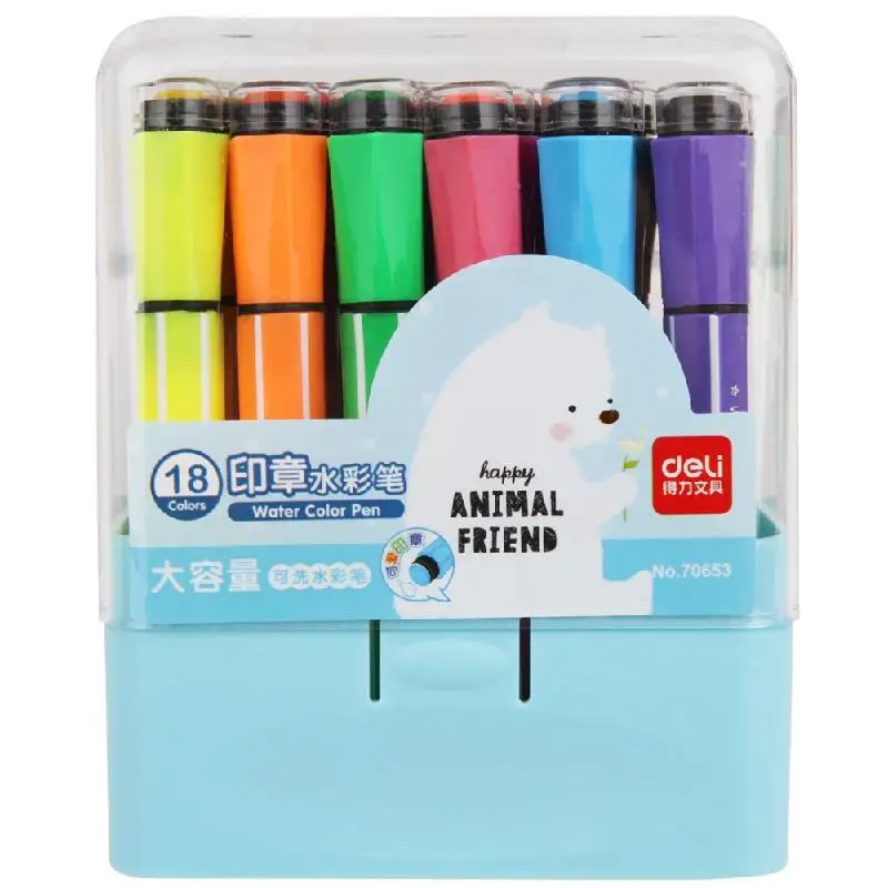

12/18/24/36 Color Set Cute Kids Drawing Pens Stamp Children Seal Washable Watercolor Pen Graffiti Art Marker Painting Pen