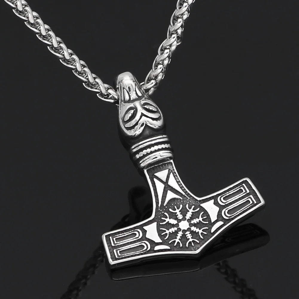 Колье из нержавеющей стали с изображением Тора молотка Mjolnir Vegvisir подвеска в виде