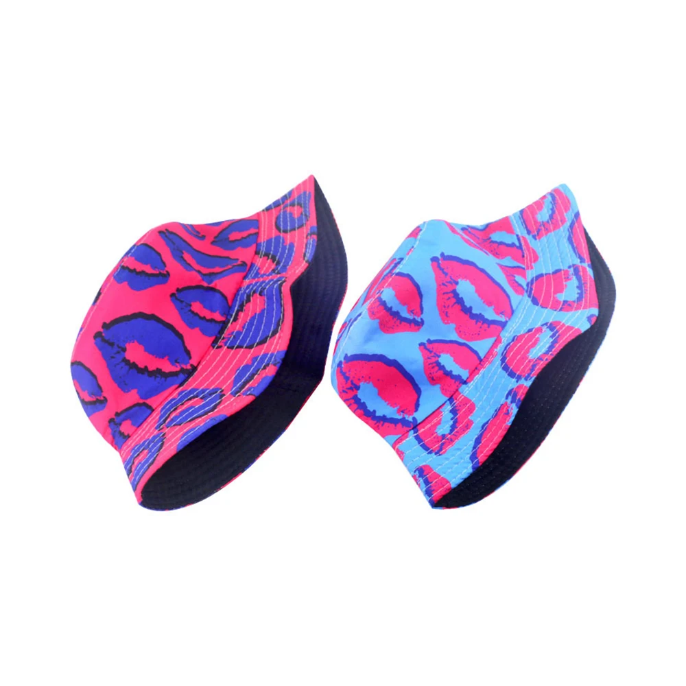 

2020 New Fashion Reversible Lip Print Bucket Hat Summer Sun Caps For Women Men Fisherman Hat