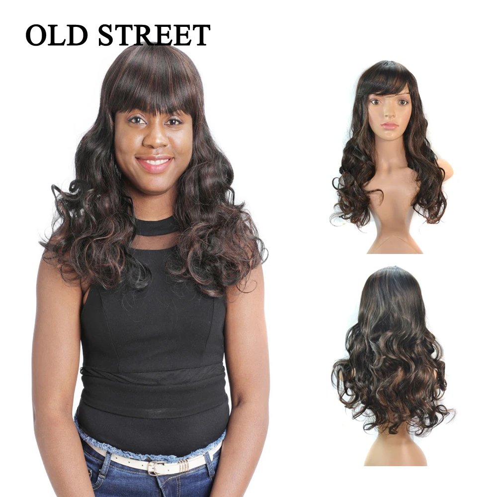 

Long Body Wave Synthetic Hair Wig With Free Bangs Heat Resistant Fiber Wigs For Women 22inch Ombre In Party