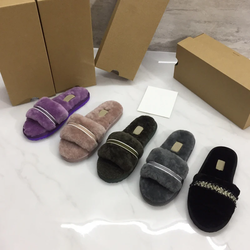 

Autumn and Winter Women Slipper Brand Fur Slides Ladies Sandal Shoes Low Open Toe Flat Casual Slides Beach Flip Flops Sandals