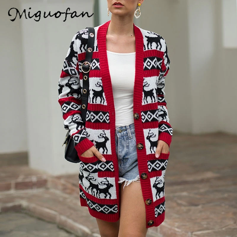 Miguofan women cardigans sweaters elegant christmas plus size outwear autumn winter coats button pocket cardigan |