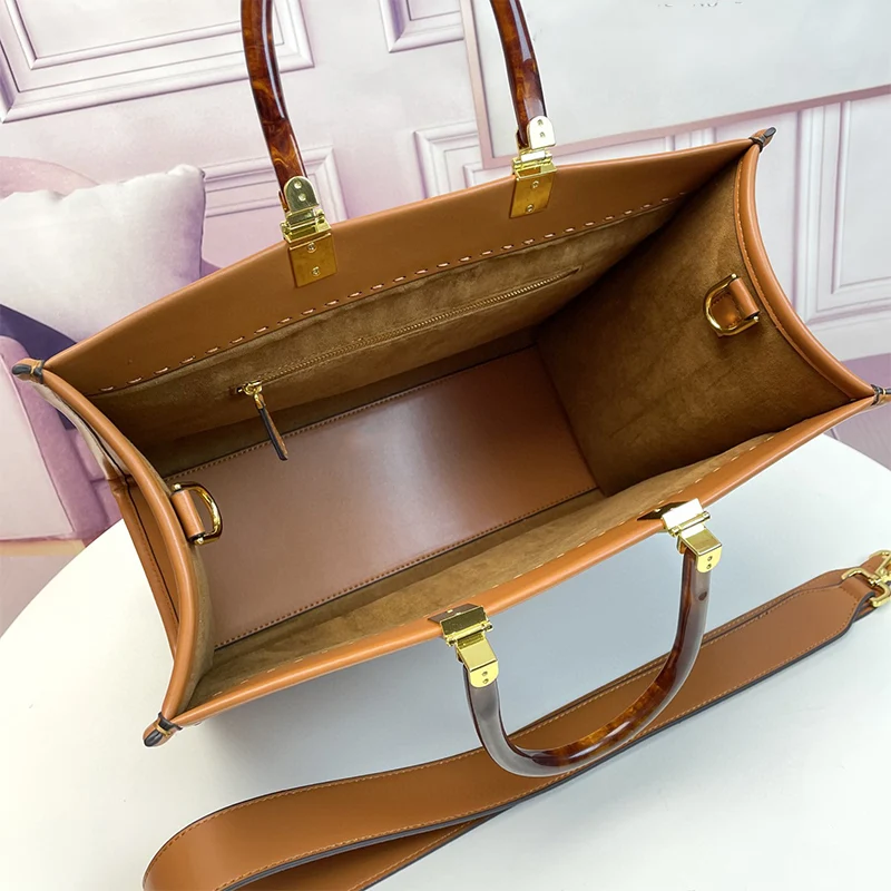 

Vintage cowhide fashion women's top handle Roman letter handbags ladies new gold metal products one-shoulder messenger bag