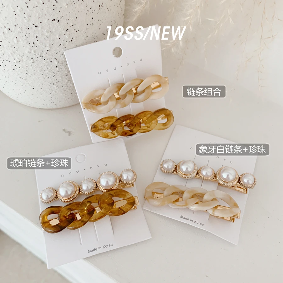 

Fashion INS Chain Pearl Hairpin Combination Hairpin Web Celebrity Bangs Clip Female Hair Accessories