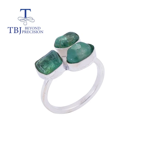 Женское кольцо ручной работы TBJ, уникальное ювелирное изделие из серебра 925 пробы с натуральным изумрудом, необработанные камни с простым дизайном