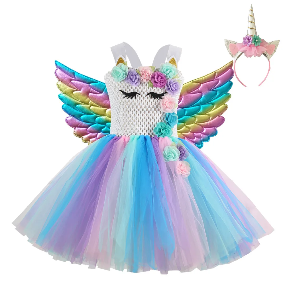 Платье с единорогом для девочек костюм принцессы Пастельными блестками детское