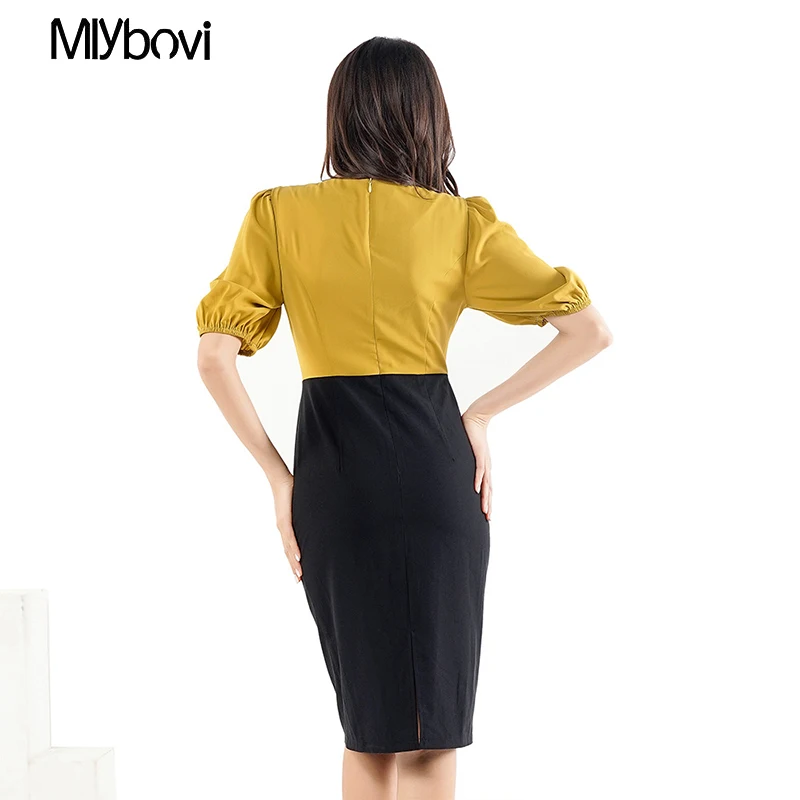 Осеннее женское платье элегантное карандаш с пузырьковым рукавом женские платья