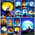 Набор для алмазной живописи 5D сделай сам, алмазная вышивка с изображением пейзажа, цветов, Луны, животных, волка, квадратов, кругов, морского побережья, мозаика