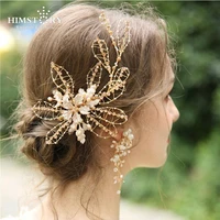 himstory high grade elegant bride crystal headbands real pearl tiara hairbands headpiece women handmade wedding hair accessories