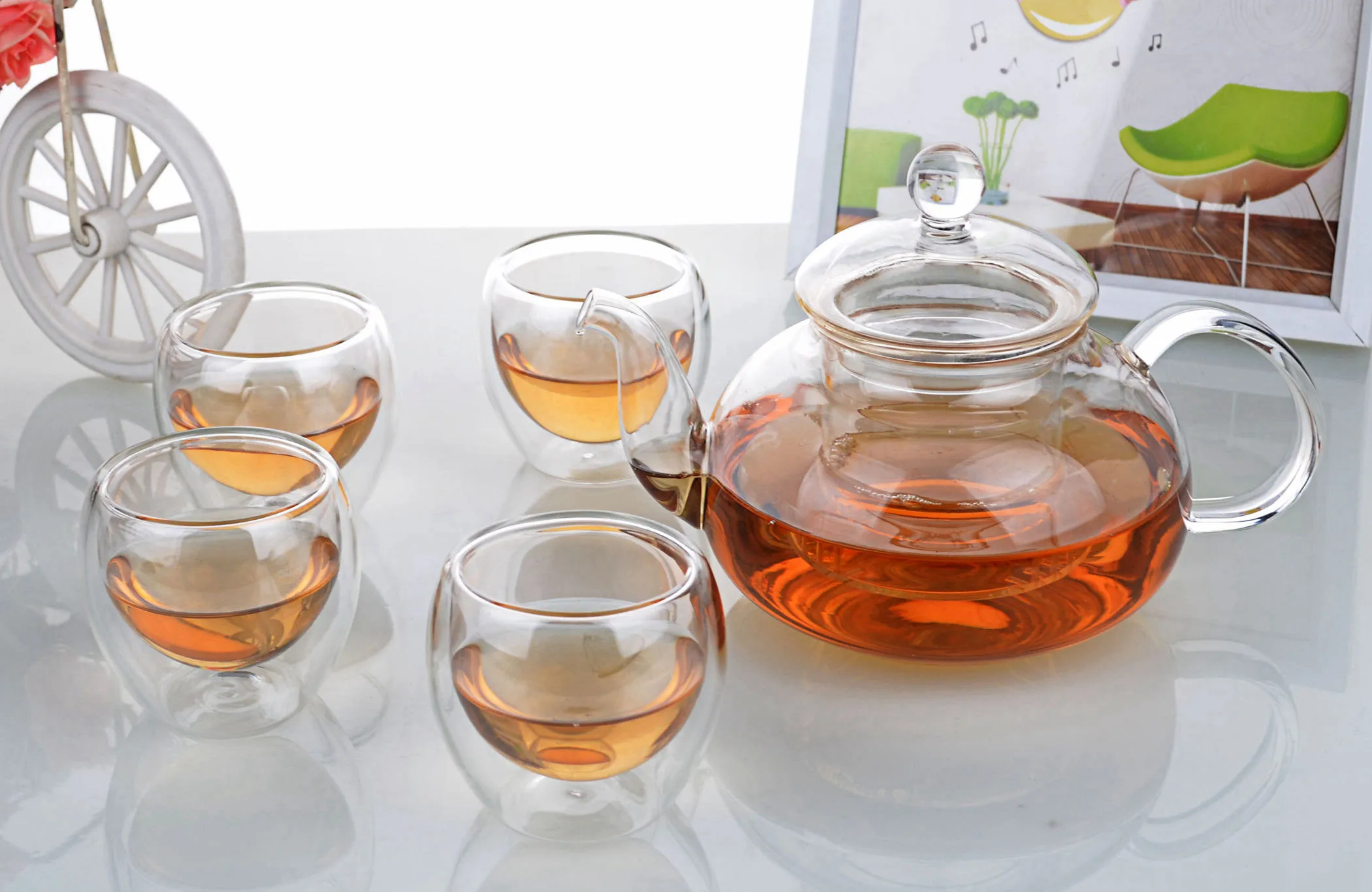 1 чайный сервиз-680 мл термостойкий стеклянный цветочный чайник со стеклянной