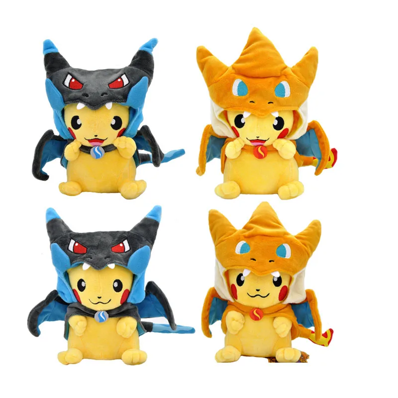 4pcs/lot 23cm TAKARA TOMY Pokemon Pikachu Cosplay Charizard Plush Toys Cartoon Stuffed Plush Peluche Animals Dolls Kid Gifts