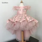 Красивые платья для девочек с высоким и низким цветком розового цвета с меховой аппликацией кружевные платья для девочек нарядное платье Детская одежда для дня рождения