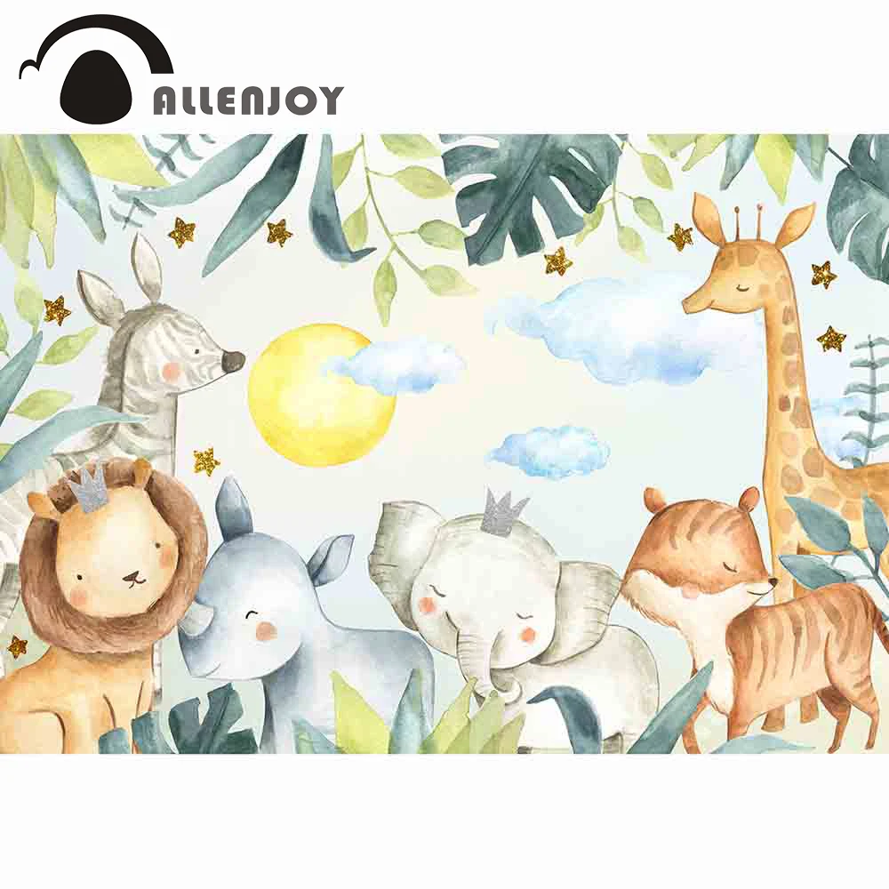 Allenjoy фон для фотосъемки с изображением животных Льва слона Луны звезд Листьев