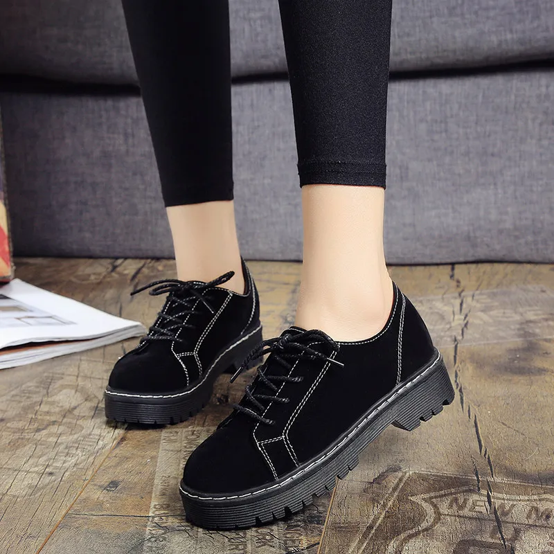 lace up black EAGSITY/Замшевые женские туфли-оксфорды на плоской подошве; Уличная обувь на шнуровке с круглым носком; Прогулочные кроссовки; вечерние офисные туфли - Цвет: lace up black