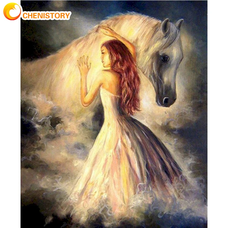 

CHENISTORY Frame DIY Painting By Numbers Adults Kits Girls And Horse Animals Wall Art Picture By Numbers For Home Decors Artwork