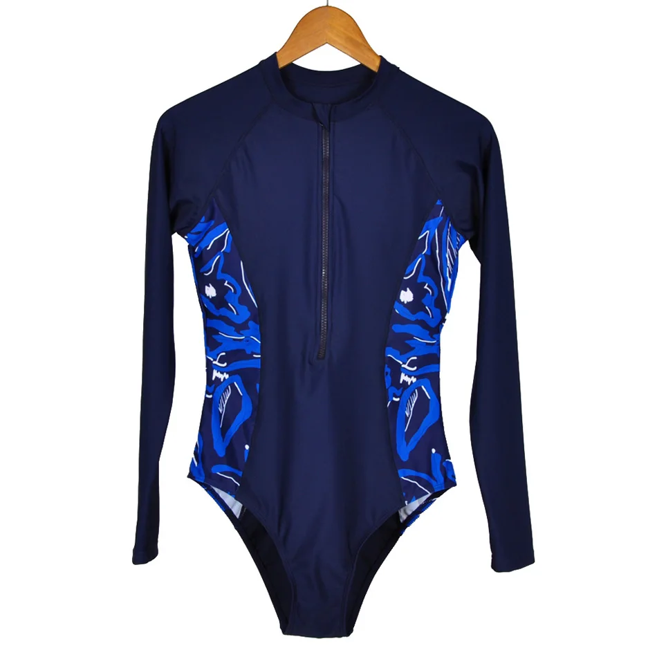 DAISSIONI Cut-Resistant Long Sleeves Padded Wireless Flap Zipper Printing One Piece Athletic Bathing Suit Women in Slava Store | Спорт и