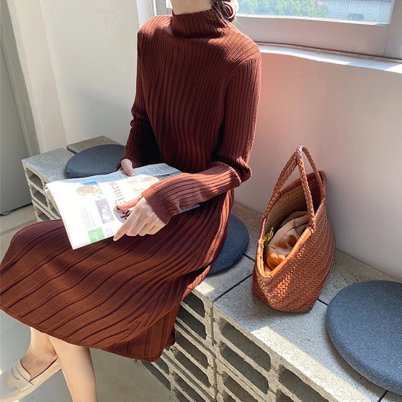 BGTEEVER элегантное осенне зимнее платье с высоким воротником женское свитер а