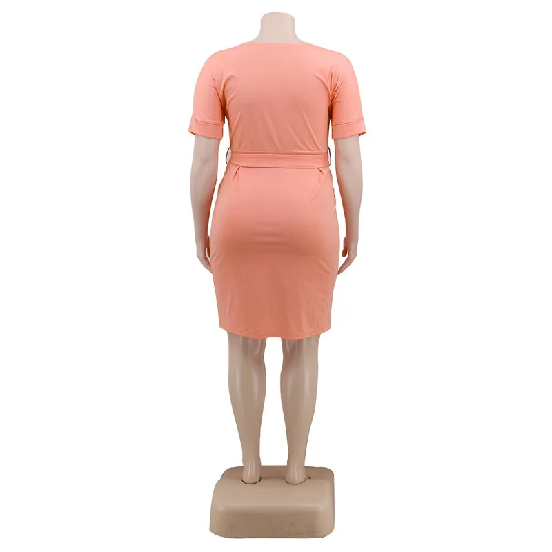 

Plus Size Dress Women Summer Short Sleeve T-shirt Dresses 2021 Fashion Solid Slim Pocket Ladies Mini Sundress Elegant Vestidos
