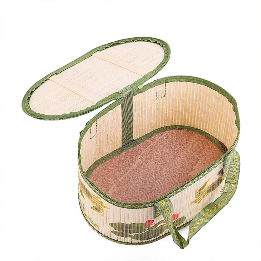 

1pc Foldable Bamboo Braided Basket Portable Hand Woven Bamboo Basket Pastoral Style