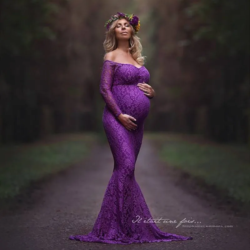

Maternity Photography Props Pregnancy Clothes Long Sleeve Lace Maxi Maternity Photography Dress Lace Fancy Sexy Maternity Dress