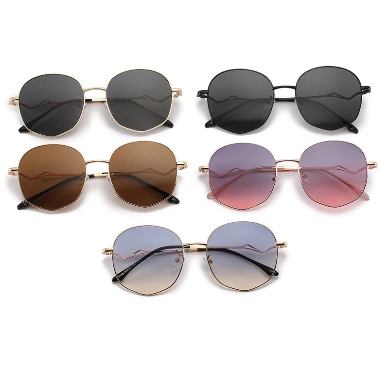 

Fahshion Metal Irregular Geometry Round Sunglasses Women Brand Designer Metal Mirror sun Glasses The Gradient Eyewear For Men