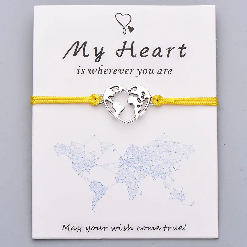 gold with card Pipitree Lucky My Heart карта мира браслет ручной работы регулируемая красная струна Очаровательные Браслеты Wish ювелирные изделия подарок для женщин мужчин влюбленных - Окраска металла: gold with card