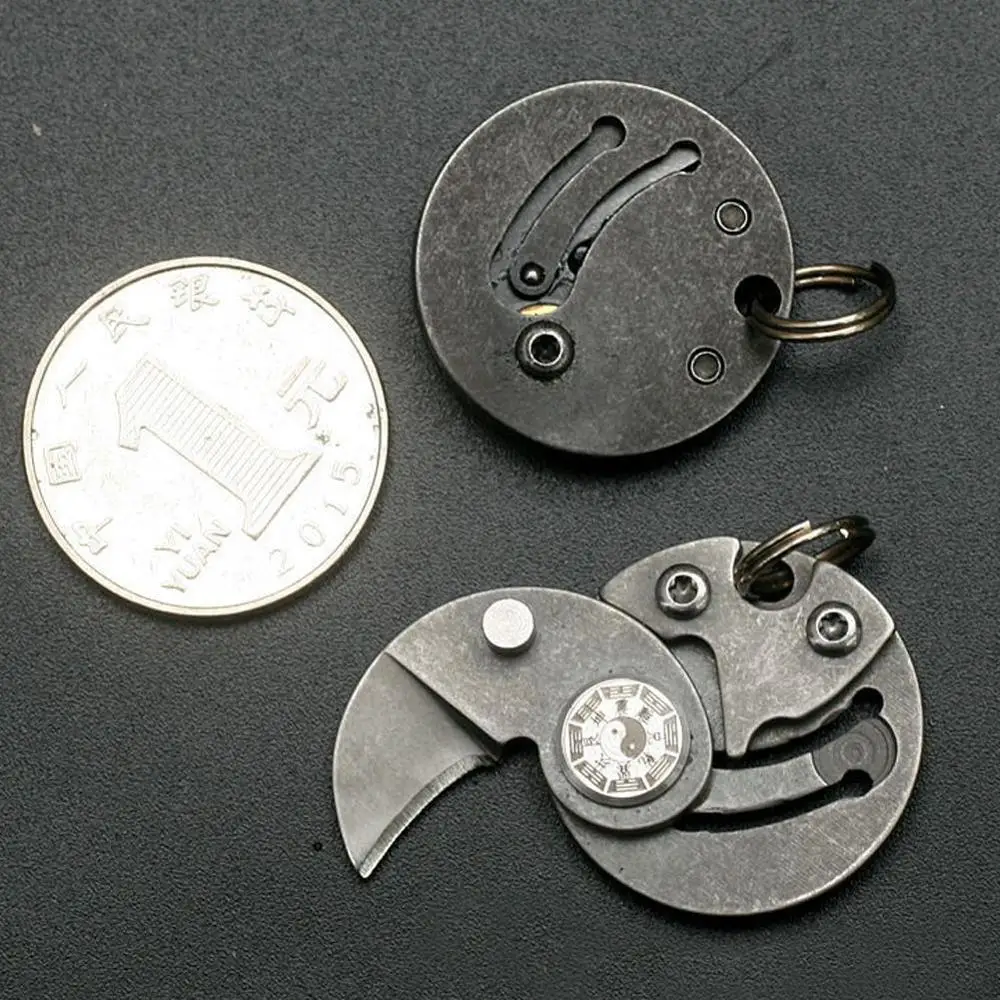 Мини карманные ножи инструменты для улицы EDC стальной круглый складной нож монет