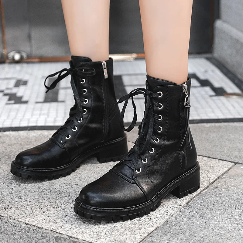 Женские ботильоны из натуральной кожи Martens черные повседневные мотоциклетные