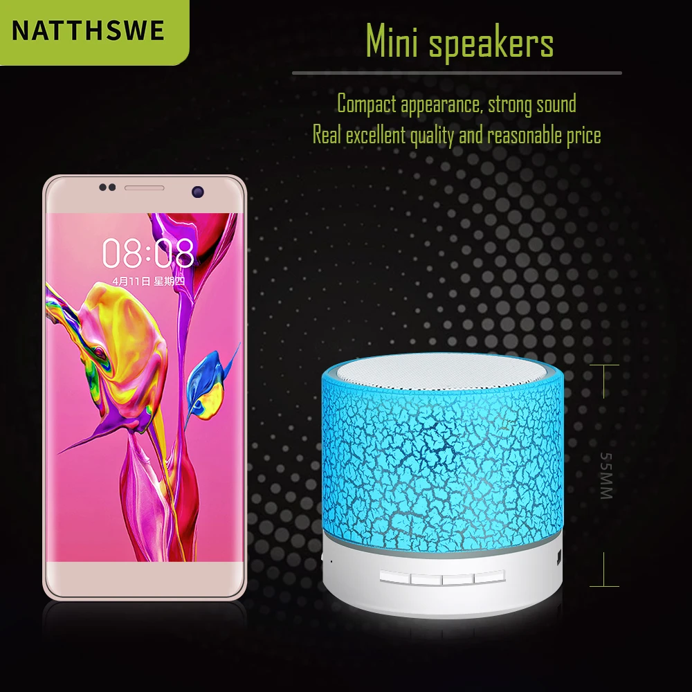 NATTHSWE Bluetooth динамик мини беспроводной громкий трещина светодиодный TF USB Сабвуфер