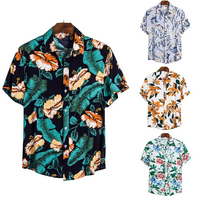 

Hawaiian Casual Wild Shirt Men Tropical Button Top Button Down Shirt Lapel Shirts Print Top Beachwear With Pocket