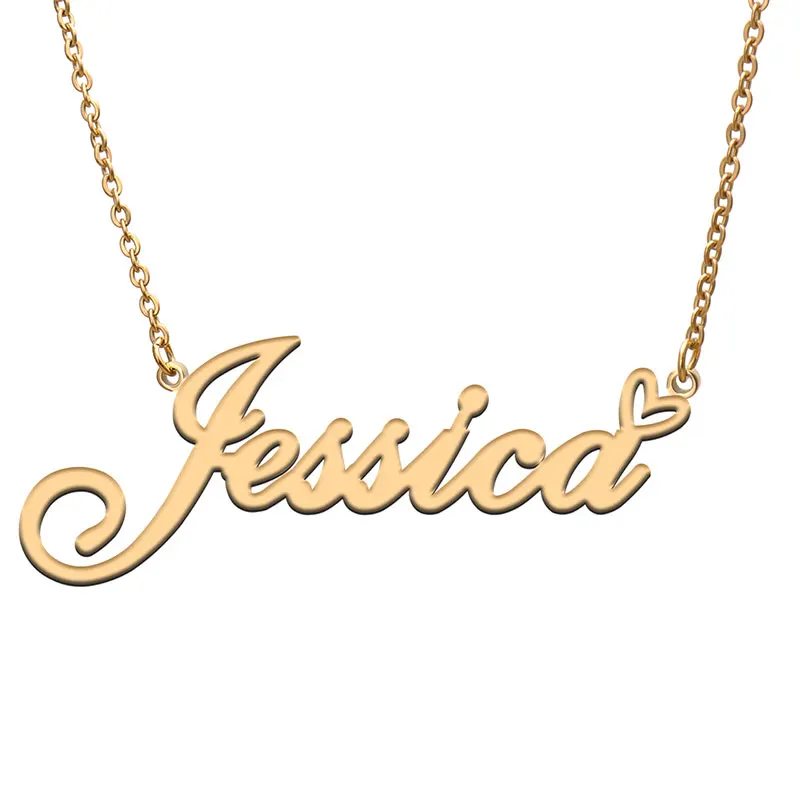 

Женское Ожерелье с надписью Love Heart Jessica, золотой и серебряный кулон-табличка с именем из нержавеющей стали, подарок для матери и ребенка
