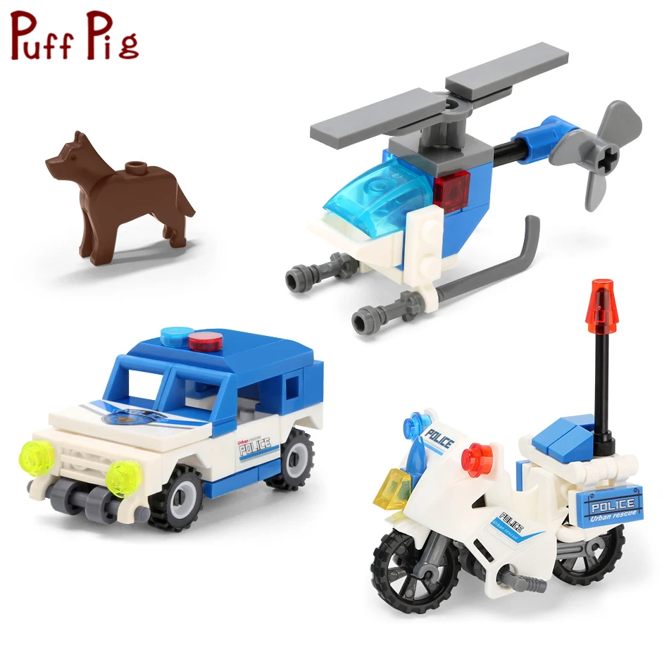 365 шт 4 в 1 полицейский участок мотоцикл автомобиль вертолет модель строительные