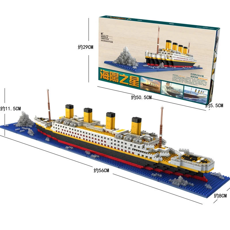 

1860 pcs Titanic Cruise Ship Model Boat DIY Assemble Building Diamond Blocks Model Classical Brick Toys Gift for Children