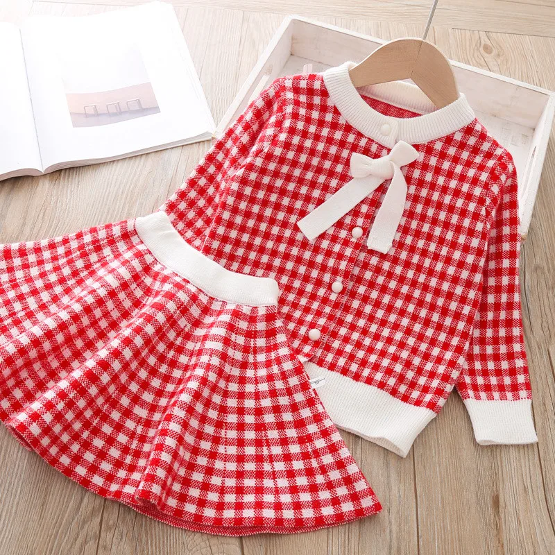 Комплект одежды для девочек 2019 модный свитер клетчатая кофта с длинным рукавом +