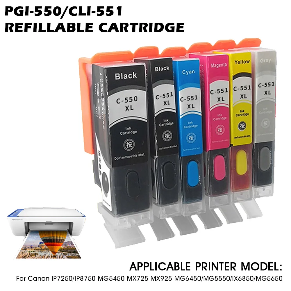

PGI-550 CLI-551 Empty Refillable Ink Cartridges for Canon IP7250/IP8750 MG5450 MX725 MX925 MG6450/MG5550/IX6850/MG5650 Printer