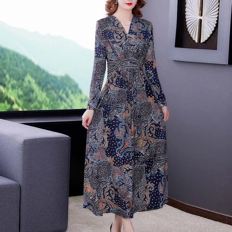 Женское трикотажное платье-макси с длинным рукавом х/б | Женская одежда