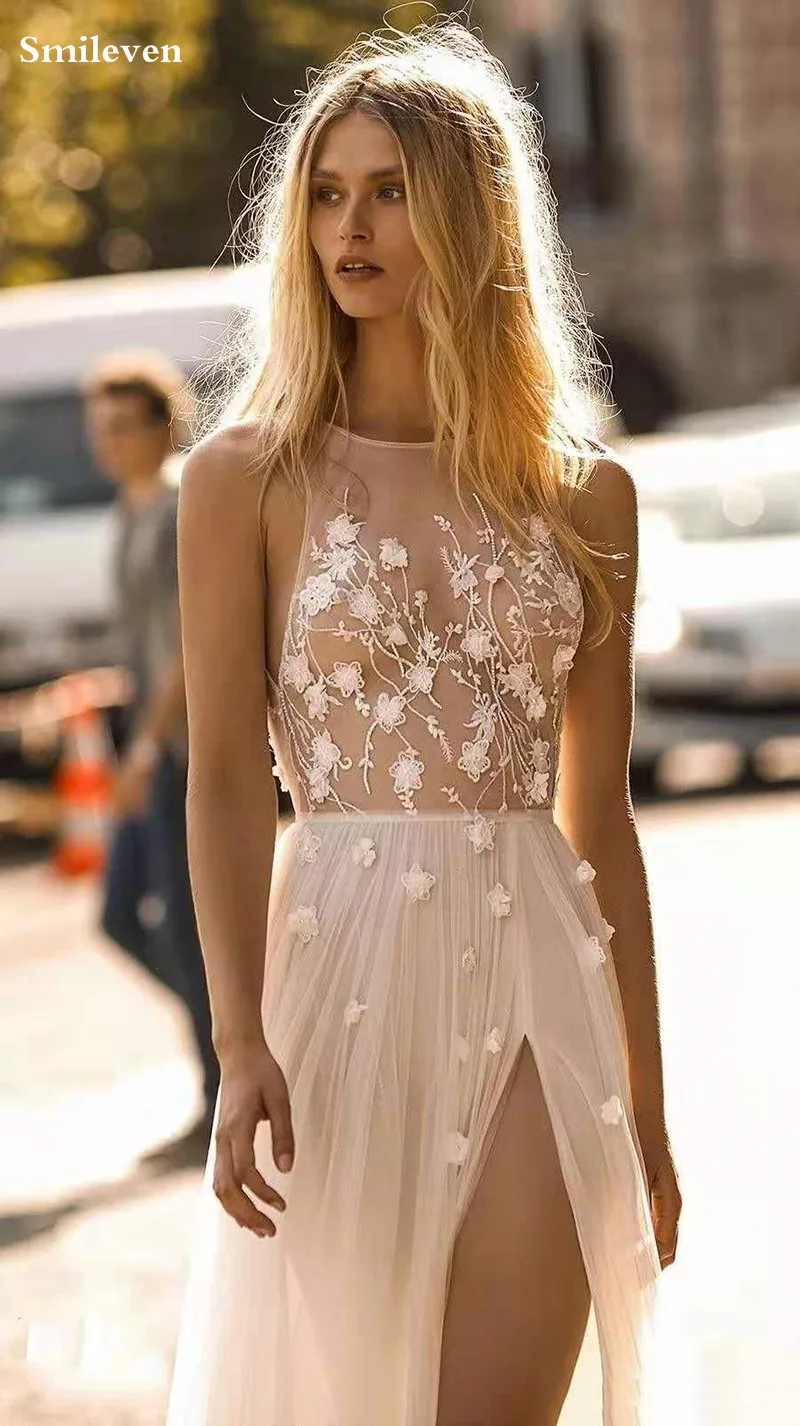 Smileven Свадебные платья а силуэта 2019 пляжные невесты с разрезом сбоку vestido de casam