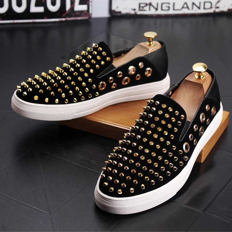 

Mens Fashion Smoking Slipper Loafer Shoes Party Nightclub Dress Suede Leather Shoes Slip-on Rivet Sapatos Designer Sneakers