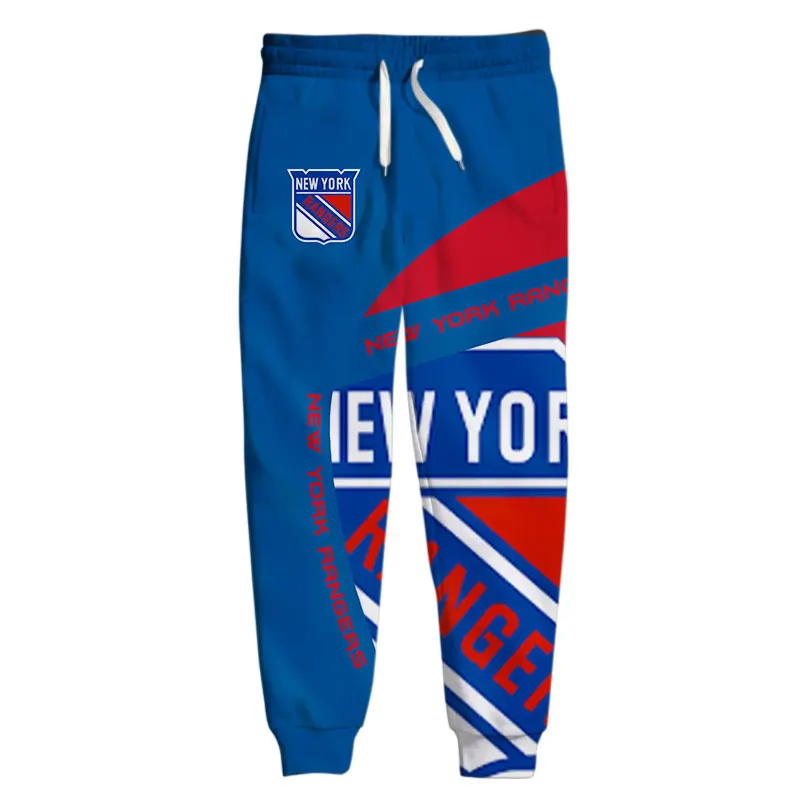 

New York men's Casual Pants Orange Blue Red Stitching Color Cup Print Rangers Sweatpants