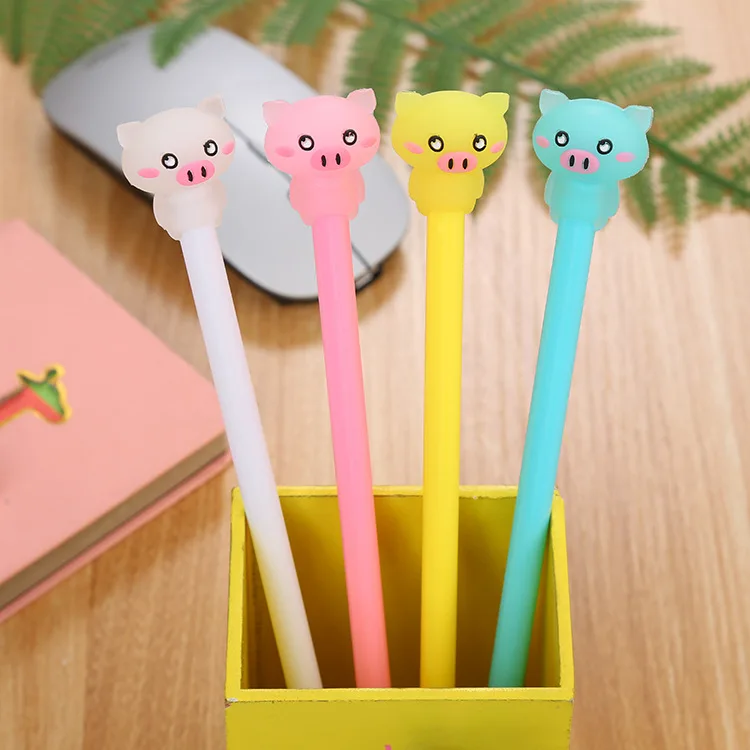 24 pcs Creative stationery pig gel pen cute student exam black cartoon writing pens for school kawaii stationery