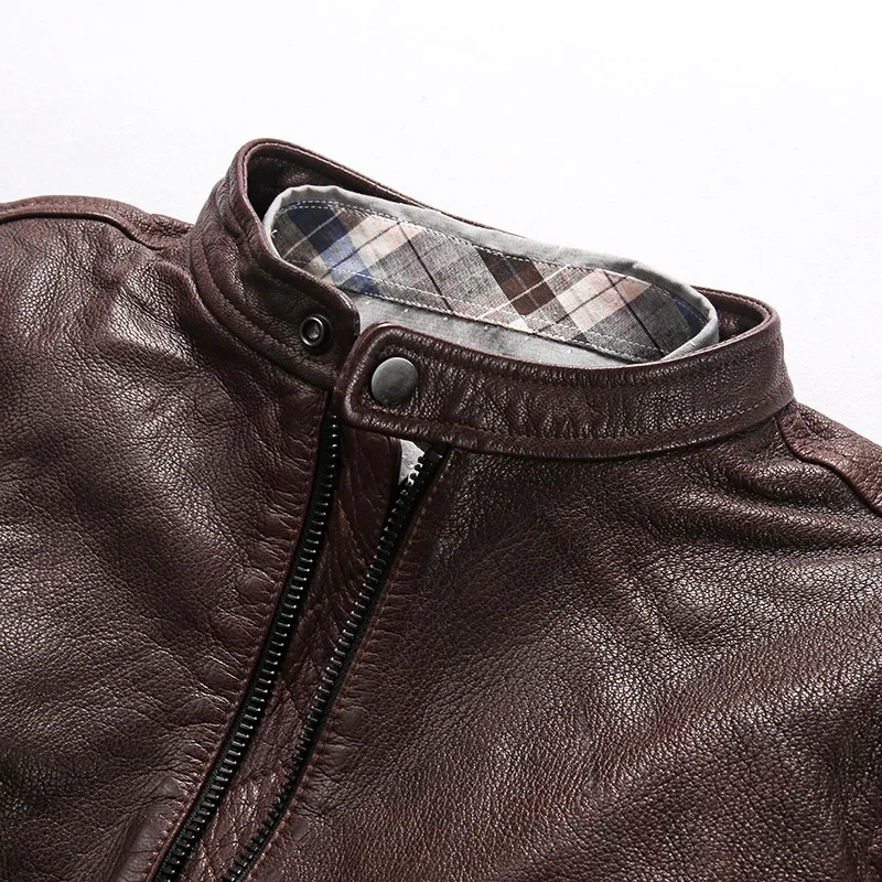 Мужская приталенная куртка из натуральной кожи B2 мотоциклетная с воротником