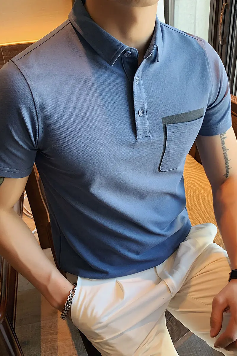 

IEFB British Summer Solid Color Polo Shirt Slim Fit Short Sleeve Casual Single Pocket Tee Tops 2021 New Clothing 9Y6683