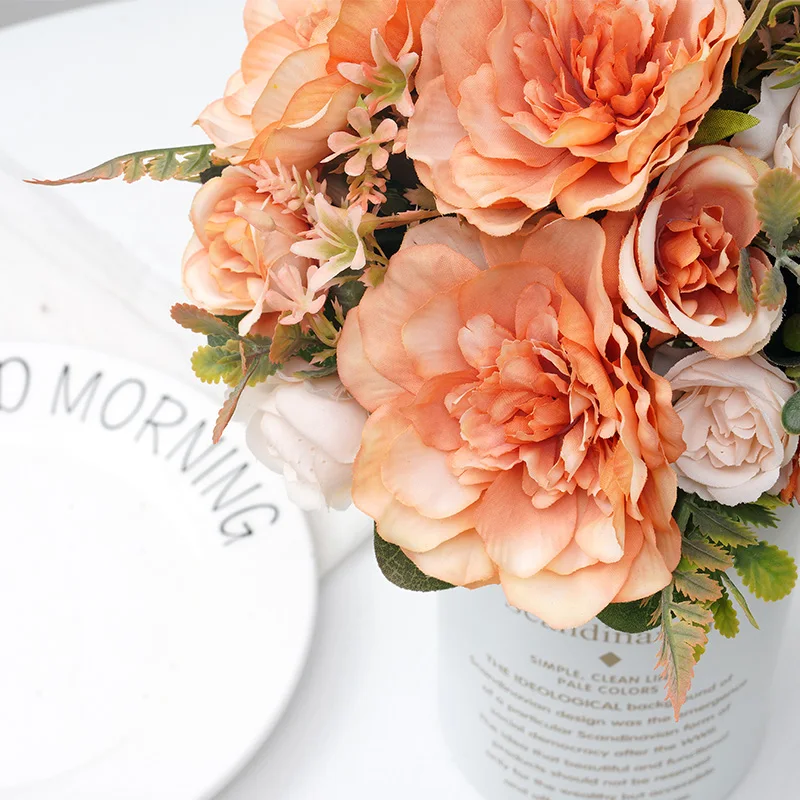 Красивые осенние оранжевые искусственные цветы пиона Шелковая Роза растения