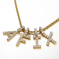 stainless steel initial litter name necklace gold color iced out cz alphabet pendant tennis chain rock hip hop bling jewelry