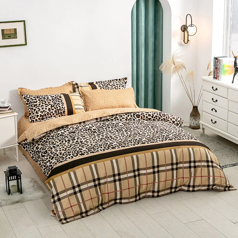 

queen bedding set Leopard Lattice Print Home Bedding Sets Duvet Cover bed linen Pillowcase Flat Sheet King Queen Full Twin 4pcs