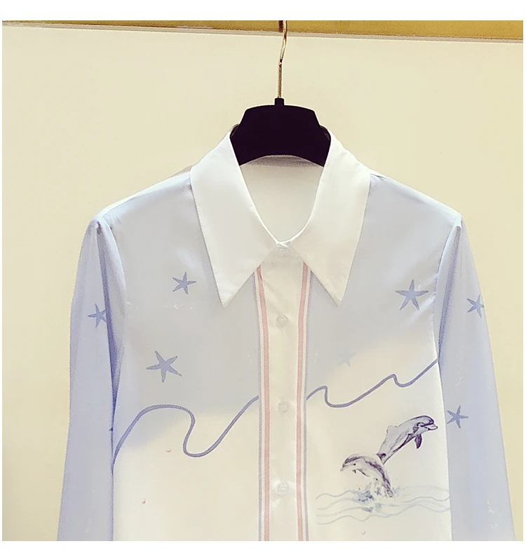 

2021 Spring Fall Western Style Printed Female Top Women Chiffon Long Sleeve Office Lady Shirt Fashion Simple Button Up Blouses