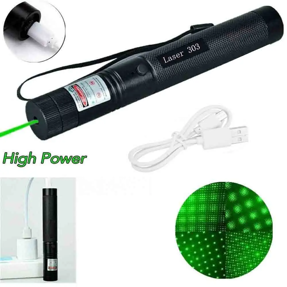 

Green Laser Sight Laser USB Charge 303 Pointer Light 532nm 5mw High Power Device Lazer Laser Pen Burning Firecracke for Hunting