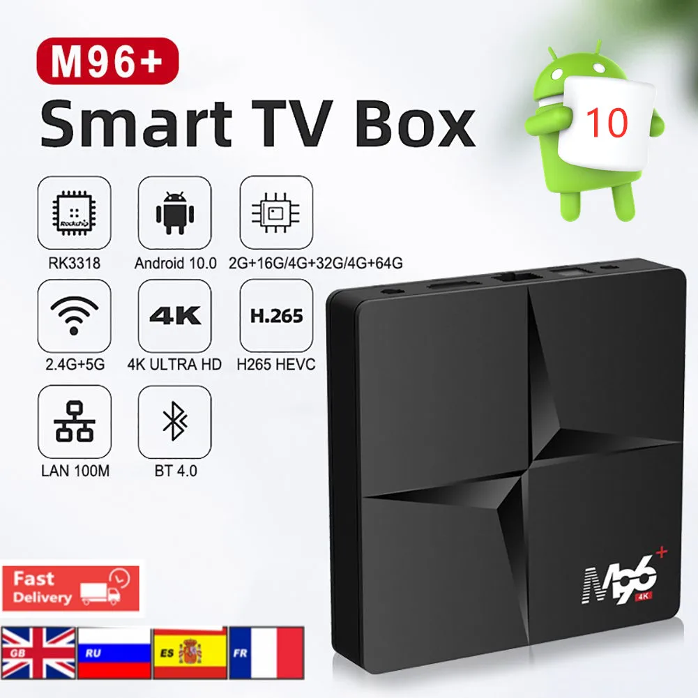 2021 Smart TV Box M96 Android 10.0 Google Assistant HD 4K Dual WiFi BT4.0 Media Player 4GB RAM 32GB ROM Youtube Set Top Box